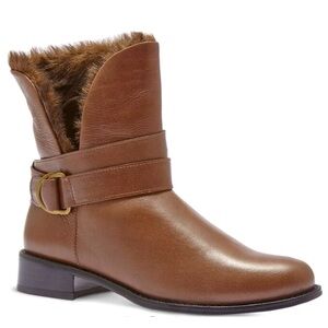 Chicos brown leather faux fur ankle boot Sloucy fold over Size 7.5